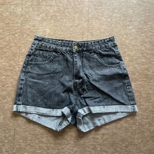 High-Waisted Black Denim Shorts